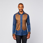 Colorblock Button Up Shirt // Brown + Chambray (S)