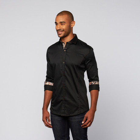 Contrast Paisley Trim Shirt // Black (S)