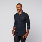 Contrast Trim Button Up Shirt // Micro Dot Navy (L)