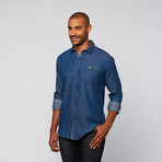 Floral Accent Chambray Shirt // Medium Wash (M)