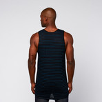 Striped Shirt Tail Tank // Blue + Black (S)