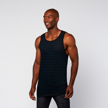 Striped Shirt Tail Tank // Blue + Black (XS)