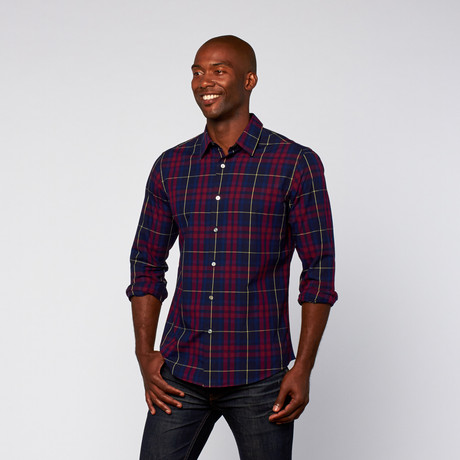 Large Plaid Long Sleeve Shirt // Navy + Red (XS)