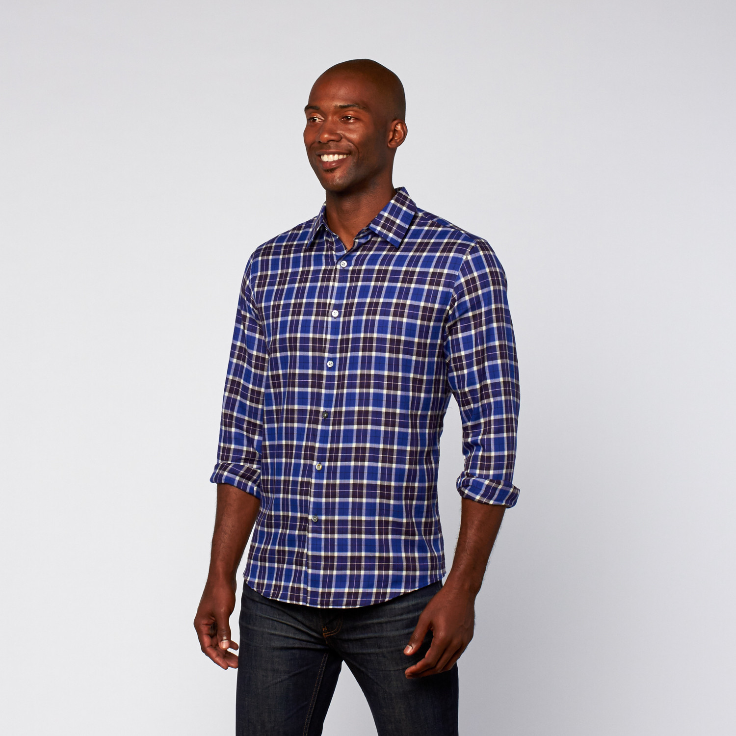 Plaid Long Sleeve Shirt // Navy + Blue (2XL) - Postmarc - Touch of Modern