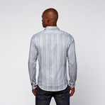 Textured Stripe Long Sleeve Shirt // Blue + Grey + Navy (XS)