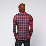 Window Pane Long Sleeve Shirt // Red + Coral + Navy (M)