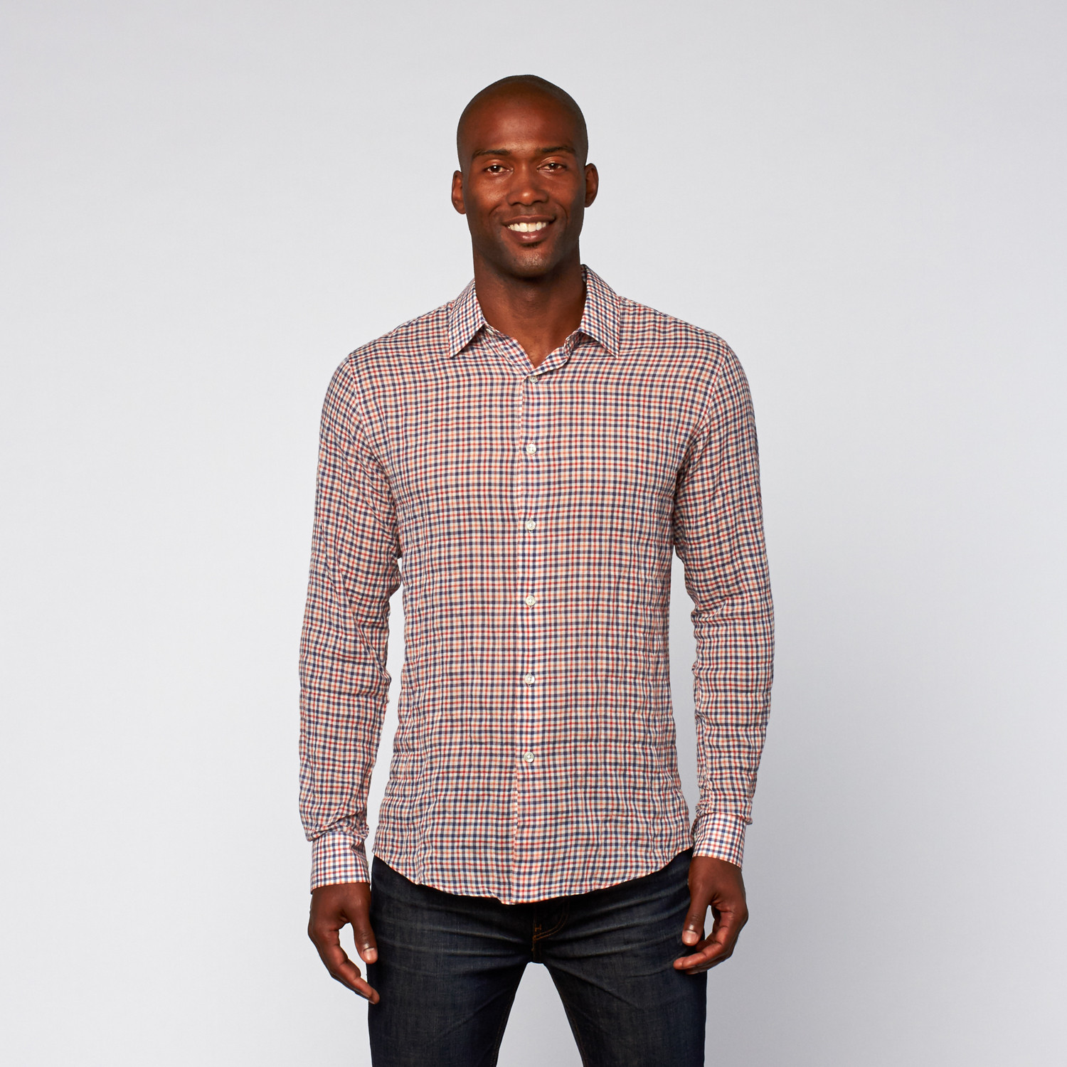 Mini-Check Gauze Long Sleeve Shirt // Red + White + Blue (XS ...