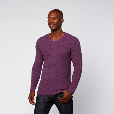 Two-Tone V-Neck Sweater // Plum + Grape (XS)