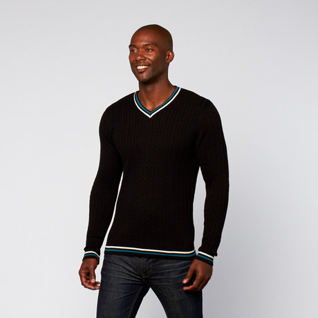 Cable Knit Sweater // Black + Seaport (XS)