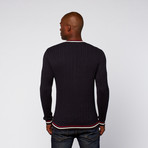 Cable Knit Sweater // Navy + Red (S)