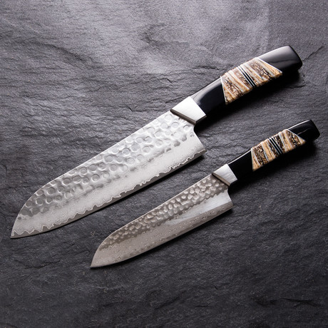 Santoku Kitchen Knife // Mammoth Molar + Onyx (5" Blade)