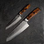 Kitchen Knife // Raffir Fiber Stripes // Orange (5" Blade)