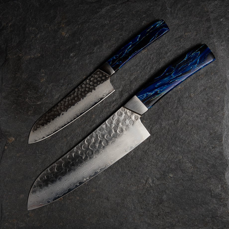 Kitchen Knife // Raffir Fiber Stripes // Blue (5" Blade)