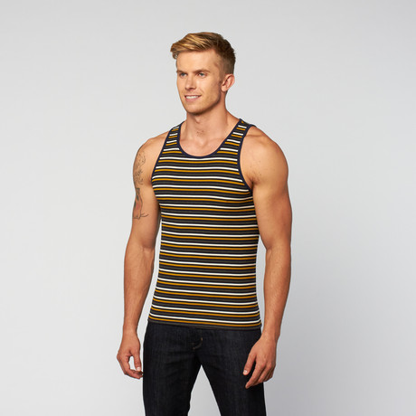 Dark Stripe Knit Tank // Navy + Yellow + White (S)