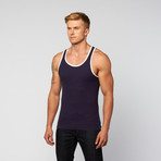 PowerFit Rib Ringer Workout Tank // Navy + White (L)