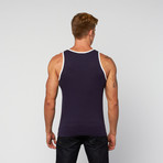 PowerFit Rib Ringer Workout Tank // Navy + White (L)