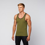 PowerFit Rib Ringer Workout Tank // Olive + Black (XL)