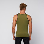 PowerFit Rib Ringer Workout Tank // Olive + Black (XL)