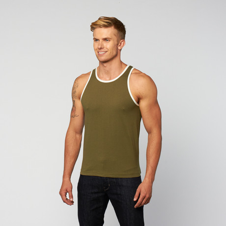 Jersey Ringer Tank // Olive + White (S)