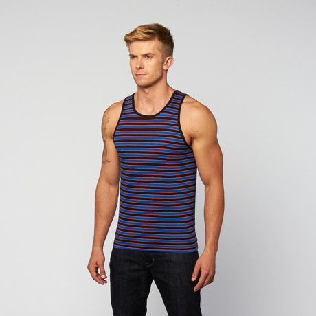 Tri-Color Stripe Knit Tank // Royal + Black + Orange (S)