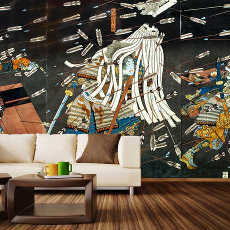 Samurai In Battle Wall Mural Decal (4 Panels // 93" Width)