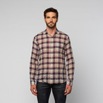 L.U.C.A. // Casual Plaid Button Up // Navy + Red (L)