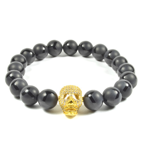 Black Onyx and CZ Gold Filled Skull