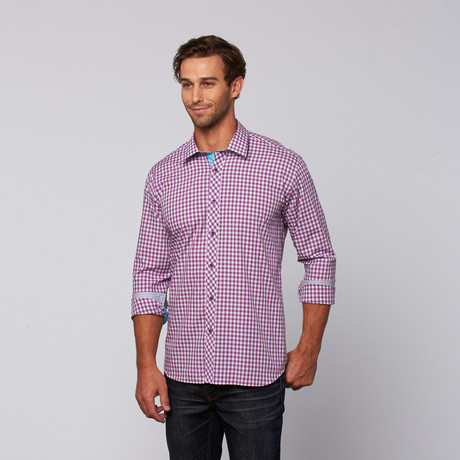 Tree Button Up // Purple Gingham (L)