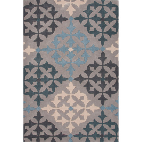 Paragon Grey + Blue Polyester Rug (3'L x 2'W)