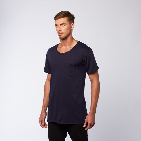 Side Slit Long Tee + Pocket // Navy (S)