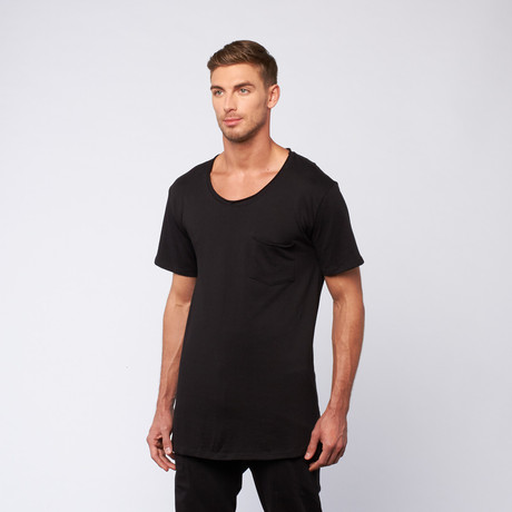 Side Slit Long Tee + Pocket // Black (S)