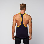 Go Softwear // ACTIVE LA Wash Y-Back Muscle Tank // Navy + Yellow (S)