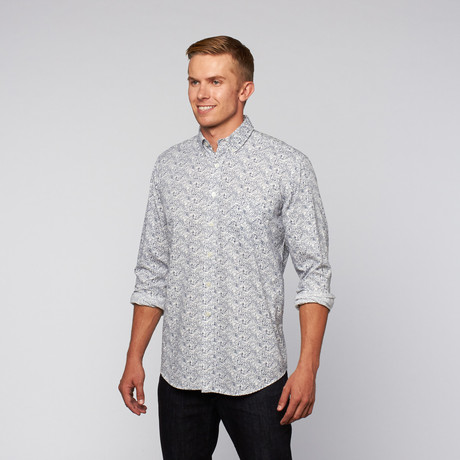 Naked Truth Small Print Long Sleeve Button Up // White (S)