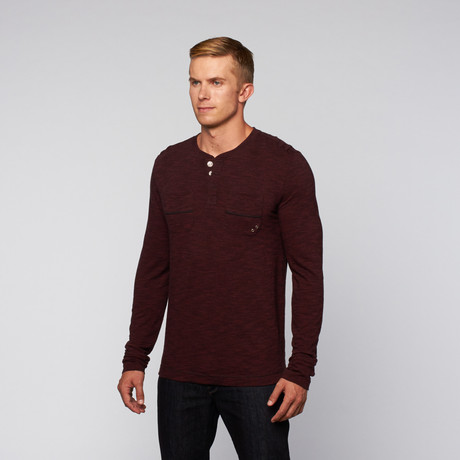 Truth Substance // Long Sleeve Snap Neck Henley + Chest Pockets // Maroon (S)