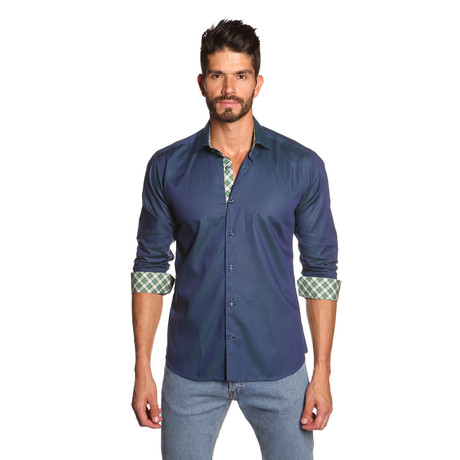 THOMAS Button-Up Shirt // Navy + Green (S)
