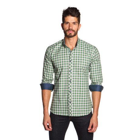 AVERY Button-Up Shirt // Green Check (S)