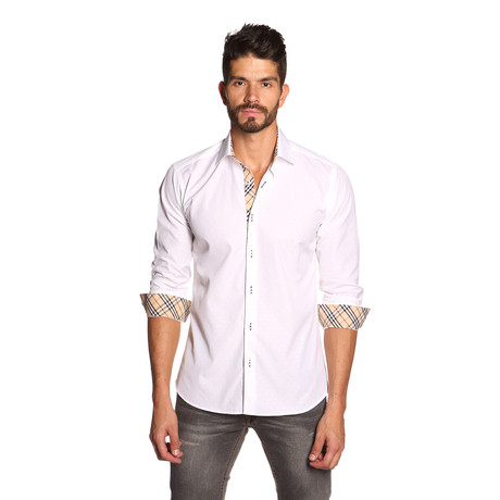 THOMAS Button-Up Shirt // White + Tan Plaid (S)