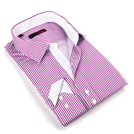 Button Up Dress Shirt // Purple Stripe (S)