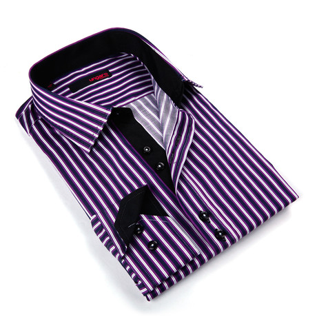 Button Up Dress Shirt // Deep Purple Stripe (S)
