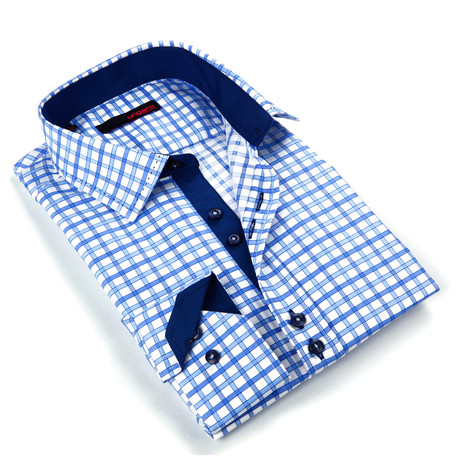 Button Up Dress Shirt // Multi-Blue Plaid (S)