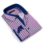 Button Up Dress Shirt // Purple + Black Stripe (M)