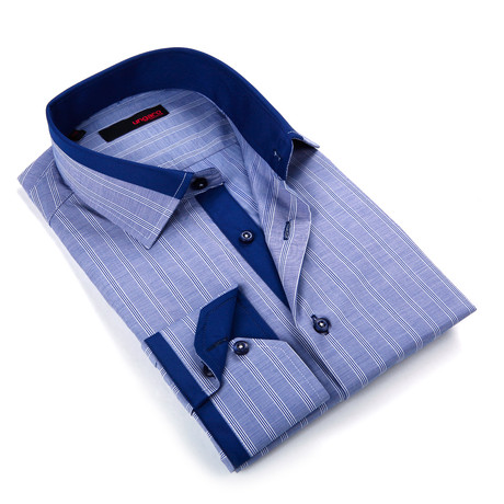 Button Up Dress Shirt // Chambray Blue Stripe (S)