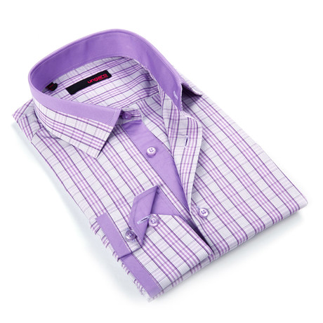 Button Up Dress Shirt // Light Purple + Grey Plaid (S)