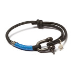 Blackened Stainless Steel D-Shackle Adjustable Cuff // Black + Blue