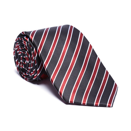 Silk Tie // Black, Red + White Shadow Stripe