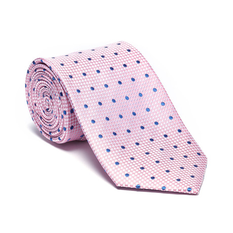 Silk Tie // Pink + True Blue Polka Dot