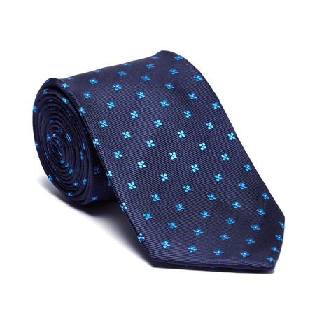 Silk Tie // Navy + Light Blue Quatrefoil