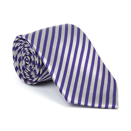 Silk Tie // Grey + Purple Ribbon Stripe