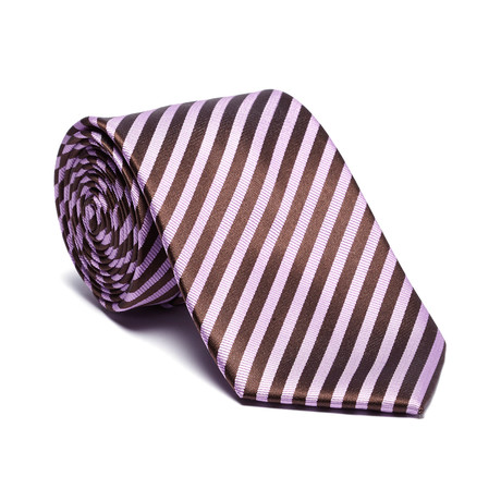 Silk Tie // Orchid Pink + Brown Ribbon Stripe