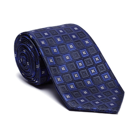 Silk Tie // Navy Square + Quatrefoil Pattern